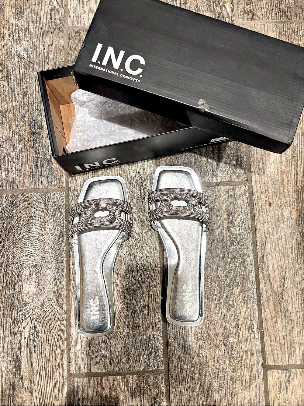 I.N.C International Concepts Hannah Embellished Silver Sandals US 9M